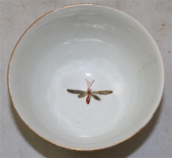 A Chelsea gold anchor petal moulded tea bowl and saucer, c.1765, 14cm, loss and restoration to saucer